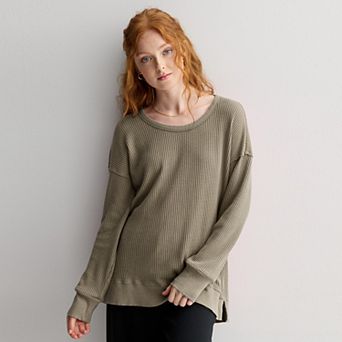 Juniors' SO® Cozy Oversized Waffle Scoop Neck Top