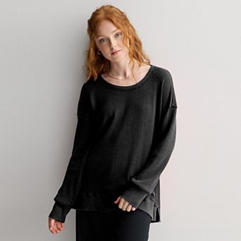 Juniors' SO® Oversized Waffle Scoop Neck Top