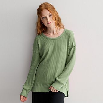 Juniors' SO® Oversized Waffle Scoop Neck Top