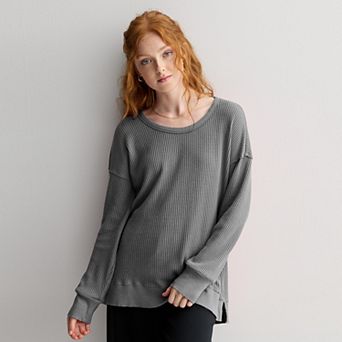 Juniors' SO® Oversized Waffle Scoop Neck Top
