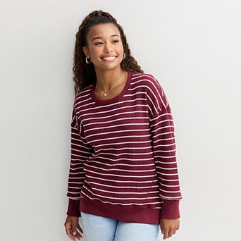 Juniors' SO® Oversized Waffle Scoop Neck Top