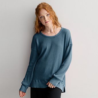 Juniors' SO® Oversized Waffle Scoop Neck Top