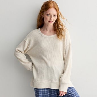 Juniors' SO® Oversized Waffle Scoop Neck Top