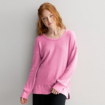 Juniors' SO® Cozy Oversized Waffle Scoop Neck Top