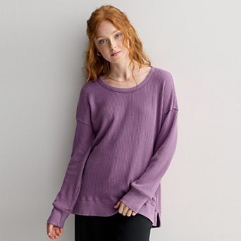 Juniors' SO® Oversized Waffle Scoop Neck Top