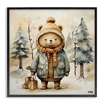 Stupell Home Decor Bear in Snowy Forest Framed Giclee
