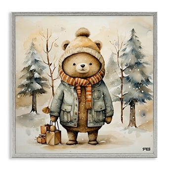 Stupell Home Decor Bear in Snowy Forest Framed Giclee