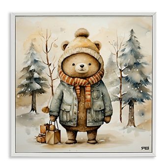 Stupell Home Decor Bear in Snowy Forest Framed Giclee
