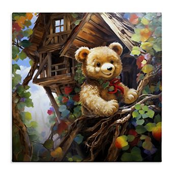 Stupell Home Decor Happy Bear in Tree House Canvas