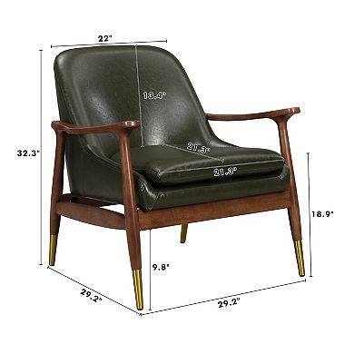 Merax 29.2'' Mid-Century Faux Leather Accent Chair with Cushioned Seat