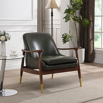 Merax 29.2'' Mid-Century Faux Leather Accent Chair with Cushioned Seat