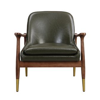 Merax 29.2'' Mid-Century Faux Leather Accent Chair with Cushioned Seat