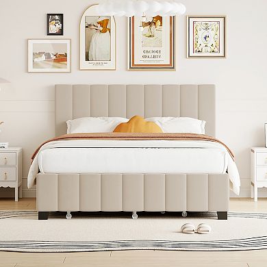 Merax Velvet Upholstered Platform Bed with 2 Drawers and 1 Twin XL Trundle