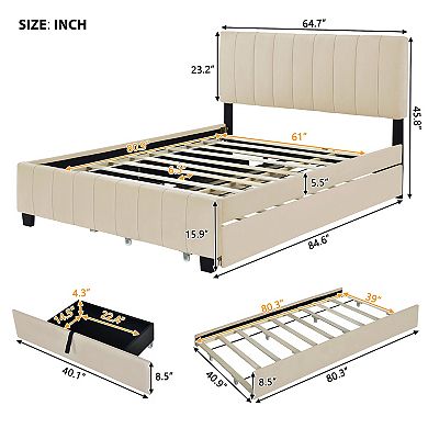 Merax Velvet Upholstered Platform Bed with 2 Drawers and 1 Twin XL Trundle