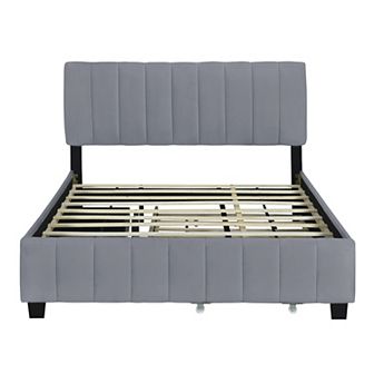 Merax Velvet Upholstered Platform Bed with 2 Drawers and 1 Twin XL Trundle
