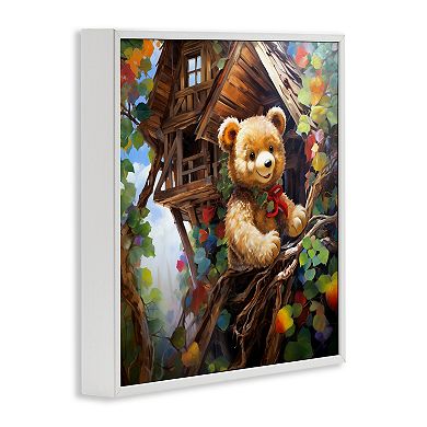 Stupell Home Decor Happy Bear in Tree House Framed Canvas Wall Art