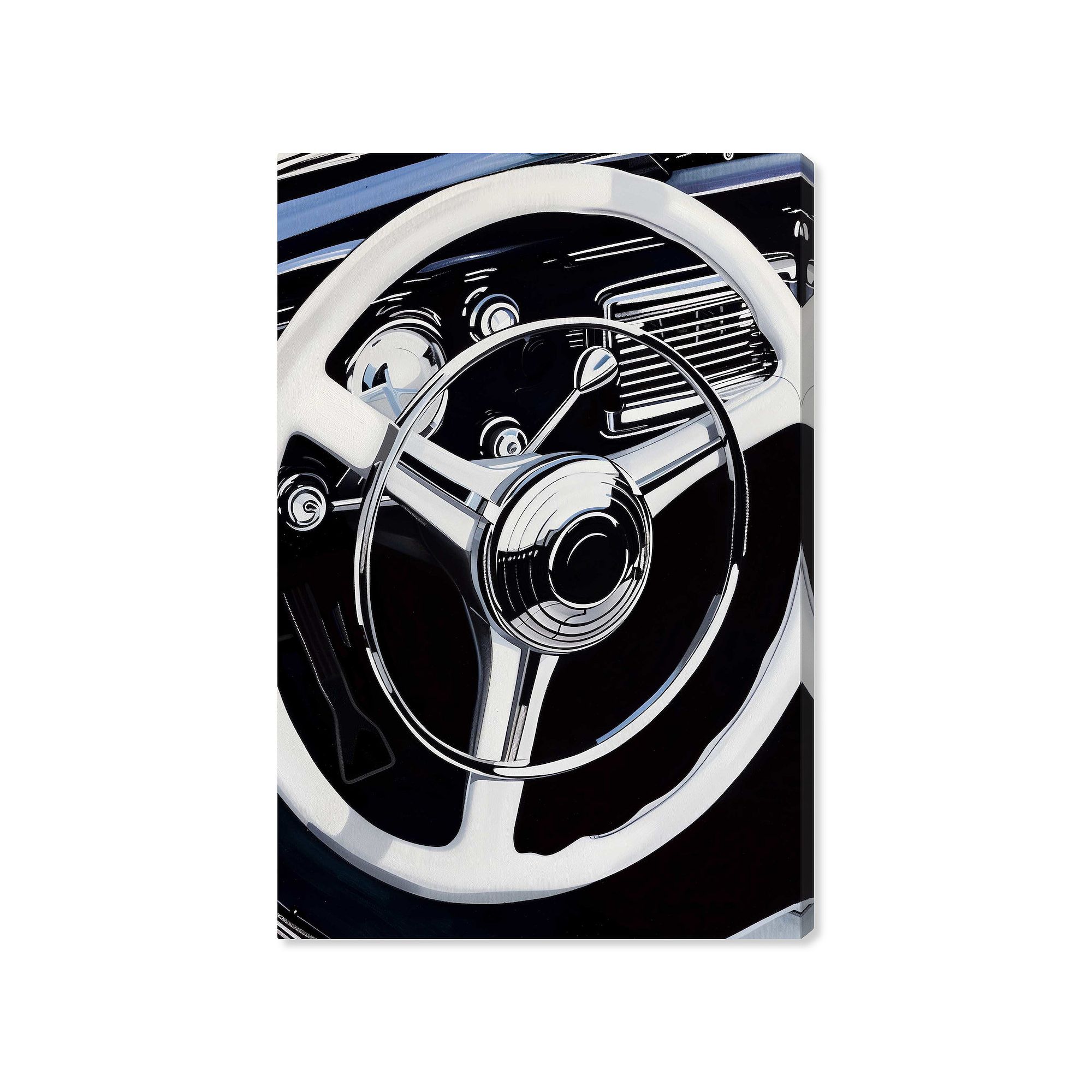 Notoriart Classy Steering Wheel Canvas Wall Art, Black
