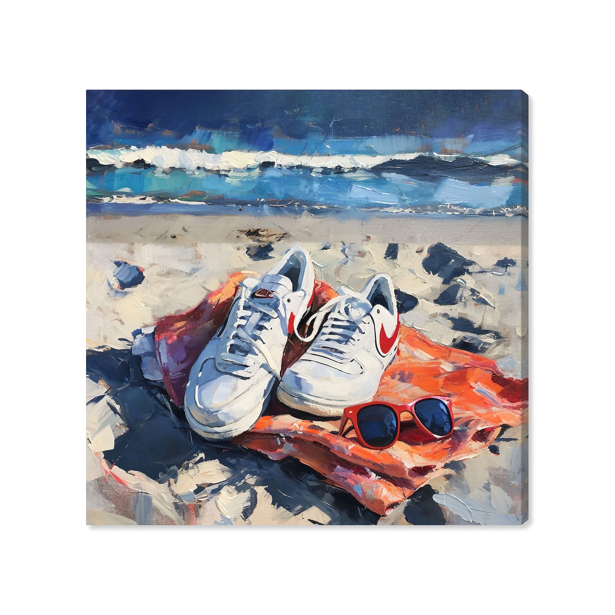Notoriart Sneakers By The Beach II Canvas Wall Art, Blue