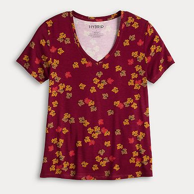 Women's Autumn All-Over Print V-Neck Short Sleeve Top