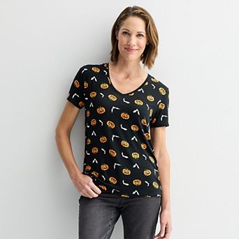 Women's Halloween All-Over Print V-Neck Short Sleeve Top