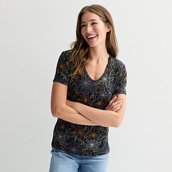Women's Halloween All-Over Print V-Neck Short Sleeve Top