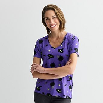 Women's Halloween All-Over Print V-Neck Short Sleeve Top