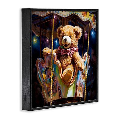 Stupell Home Decor Teddy Bear on Carousel Framed Canvas Wall Art