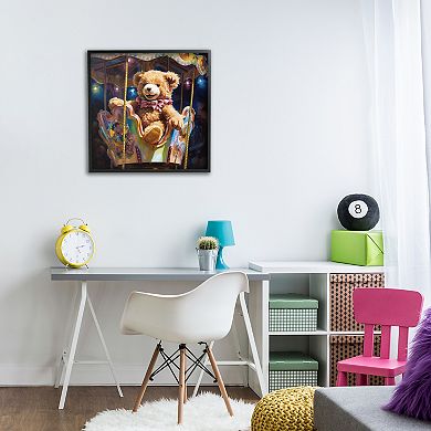 Stupell Home Decor Teddy Bear on Carousel Framed Canvas Wall Art