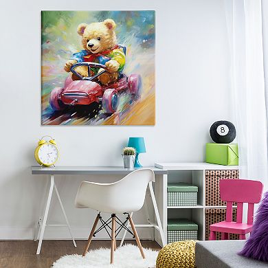Stupell Home Decor Teddy Bear on Go Kart Canvas Wall Art