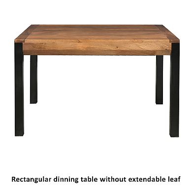 83 Inch Extendable Rectangular Dining Table, Handcrafted Mango Wood With Black Iron Legs