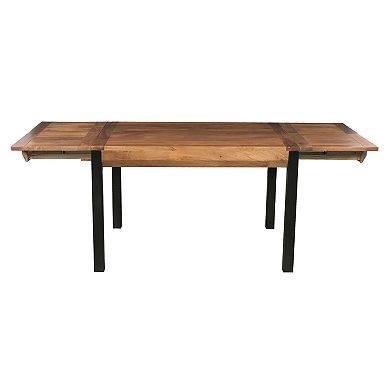 83 Inch Extendable Rectangular Dining Table, Handcrafted Mango Wood With Black Iron Legs