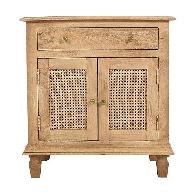 30 Inch Nightstand Table, Rattan Cabinet Doors And Drawer Fronts, Sandblasted Mango Wood