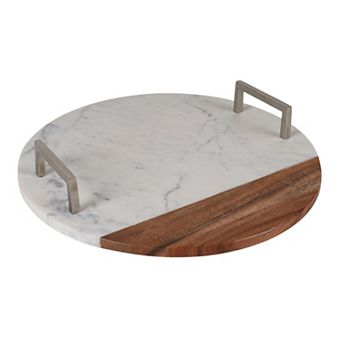 Mingle & Co. Marble Round Serve Board with Handles