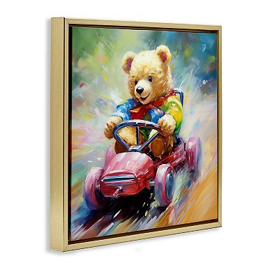 Stupell Home Decor Teddy Bear On Go Kart Framed Floating Canvas Wall Art