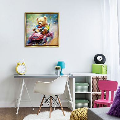 Stupell Home Decor Teddy Bear On Go Kart Framed Floating Canvas Wall Art