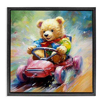 Stupell Home Decor Teddy Bear On Go Kart Framed Floating Canvas Wall Art