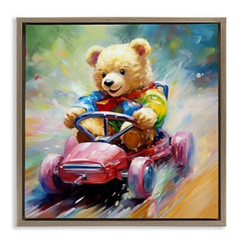 Stupell Home Decor Teddy Bear On Go Kart Framed Floating Canvas Wall Art
