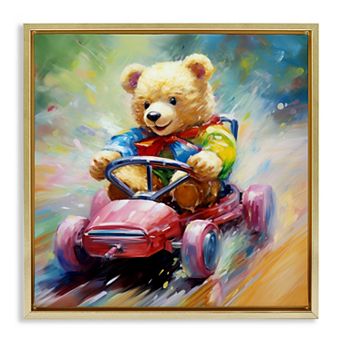 Stupell Home Decor Teddy Bear On Go Kart Framed Floating Canvas Wall Art