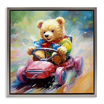 Stupell Home Decor Teddy Bear On Go Kart Framed Floating Canvas Wall Art