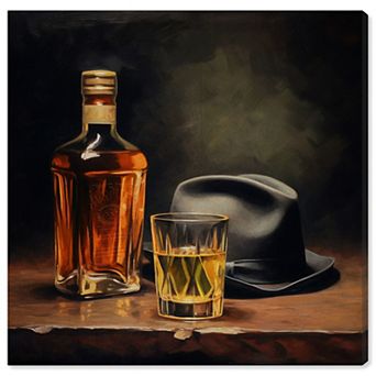 Notoriart Whiskey And Vintage Hat Canvas Wall Art