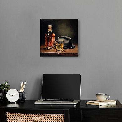 Notoriart Whiskey And Vintage Hat Canvas Wall Art
