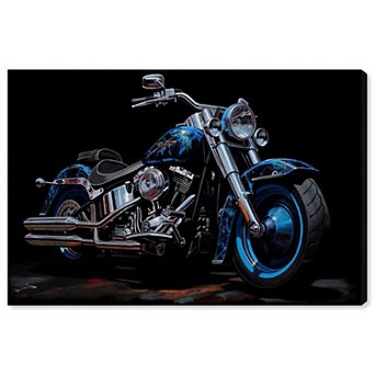 Notoriart Motorbike In Blues Canvas Wall Art