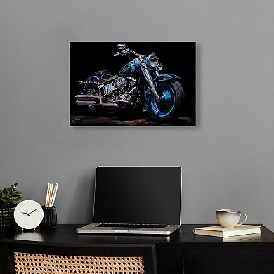 Notoriart Motorbike In Blues Canvas Wall Art