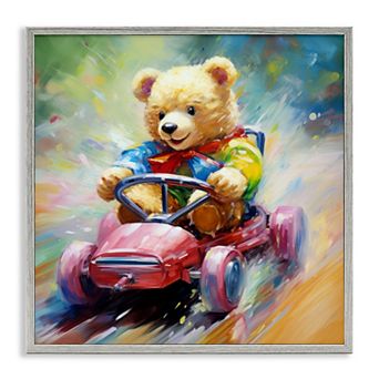 Stupell Home Decor Teddy Bear on Go Kart Framed Giclee Wall Art