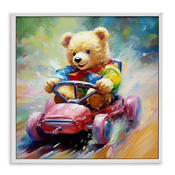 Stupell Home Decor Teddy Bear on Go Kart Framed Giclee Wall Art