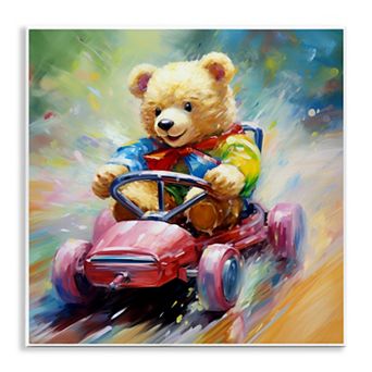 Stupell Home Decor Teddy Bear on Go Kart Plaque Wall Art