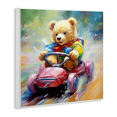 Stupell Home Decor Teddy Bear on Go Kart Plaque Wall Art