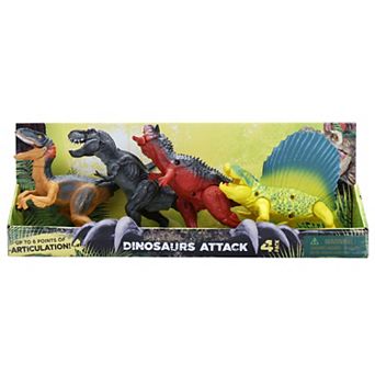 Kid Galaxy Dinosaur Attack 4-Pack T-Rex Carnotaurus Velociraptor Dimetrodon