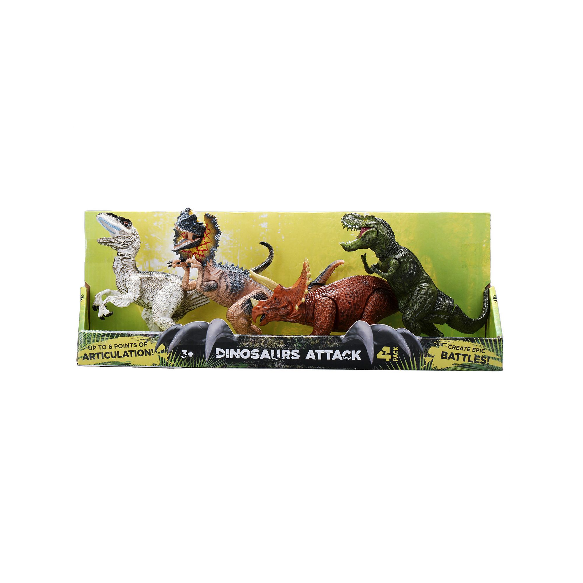 Kid Galaxy Dinosaur Attack 4-Pack T-Rex Dilophosaurus Velociraptor Tricerat