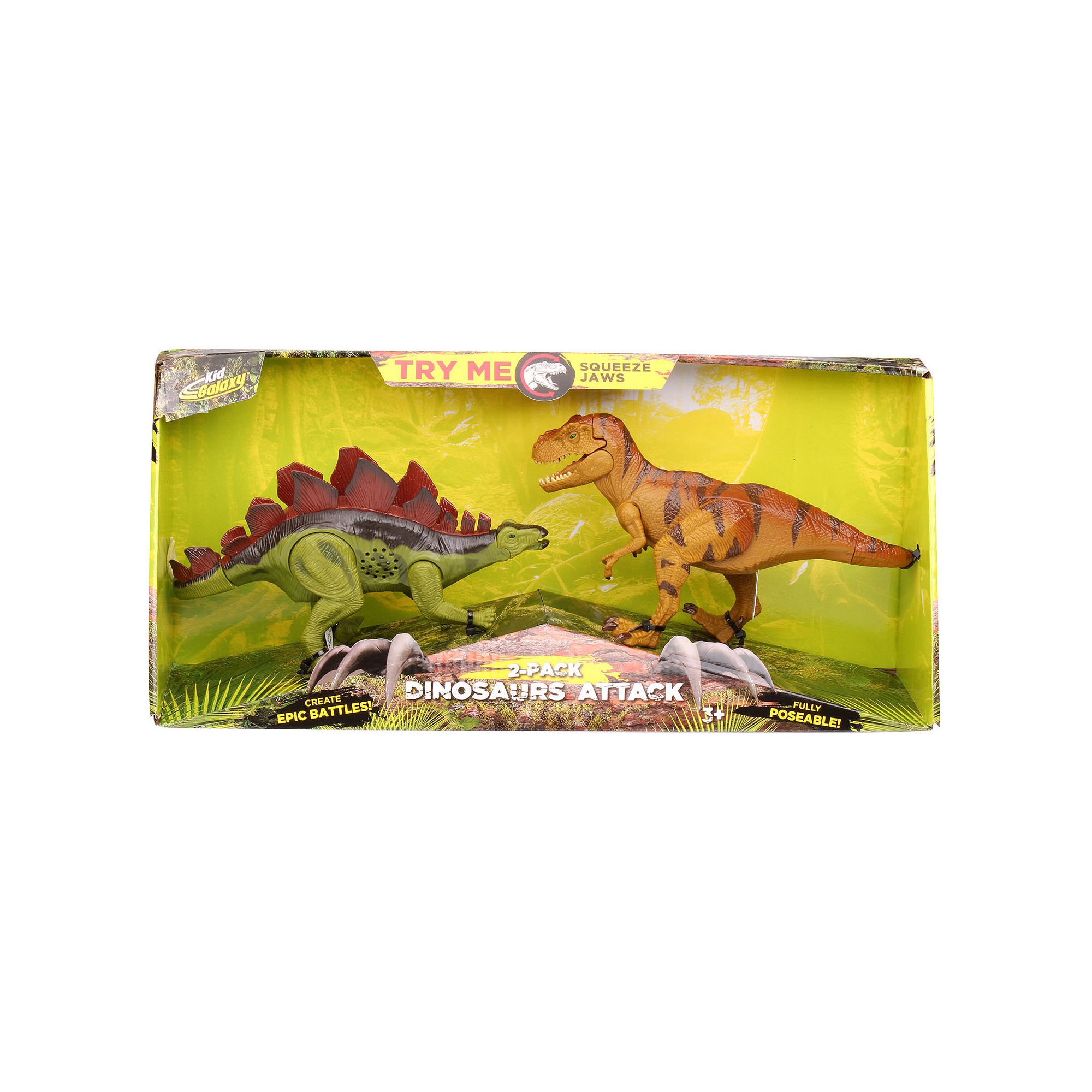 Kid Galaxy 2-Pack Dinosaur Attack Figures with Lights & Sounds, Multi